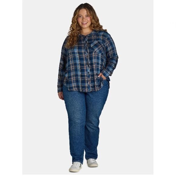 Women's Plus Soft Plaid Flannel Button-Down Shirt, Size 1X - Picture 8 of 8